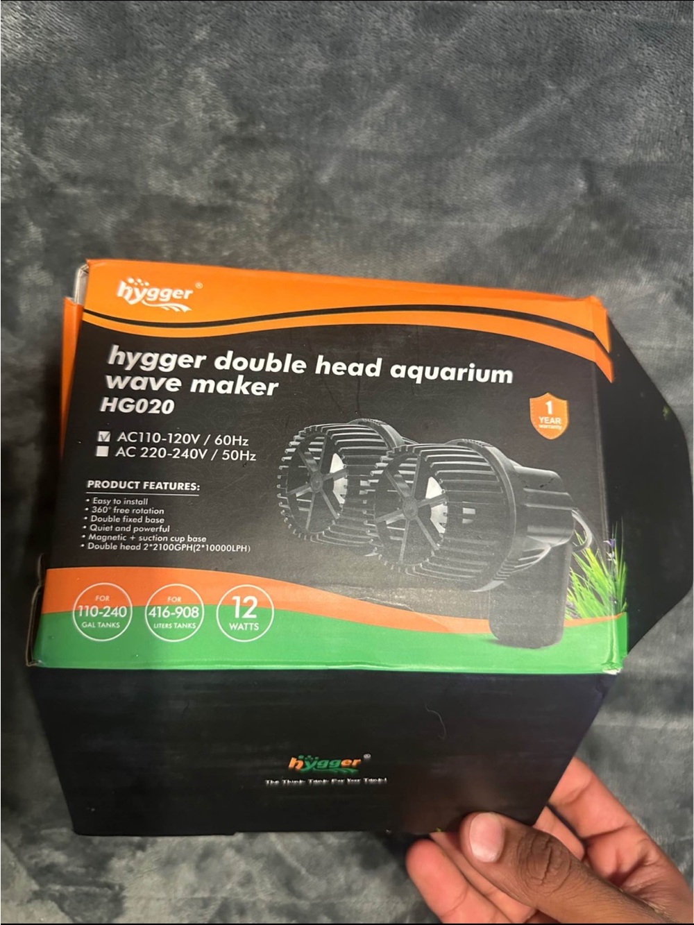 Double Head Aquarium Wave Maker HG020 - Black/Orange Packaging